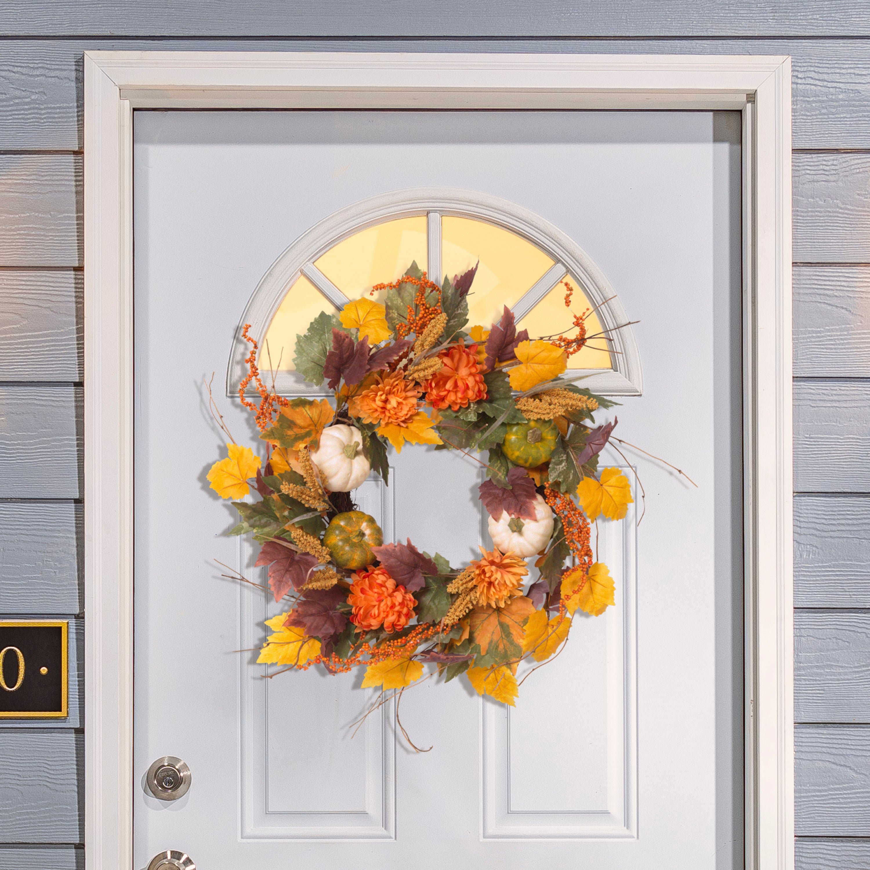 26-Inch Diameter Harvest Wreath with Pumpkin and Berry Accents
